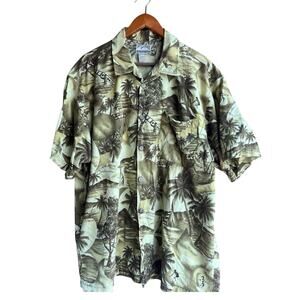 Quicksilver Vintage 90s Y2K Hawaiian Shirt Green Yellow Waikiki Monkey Island XL